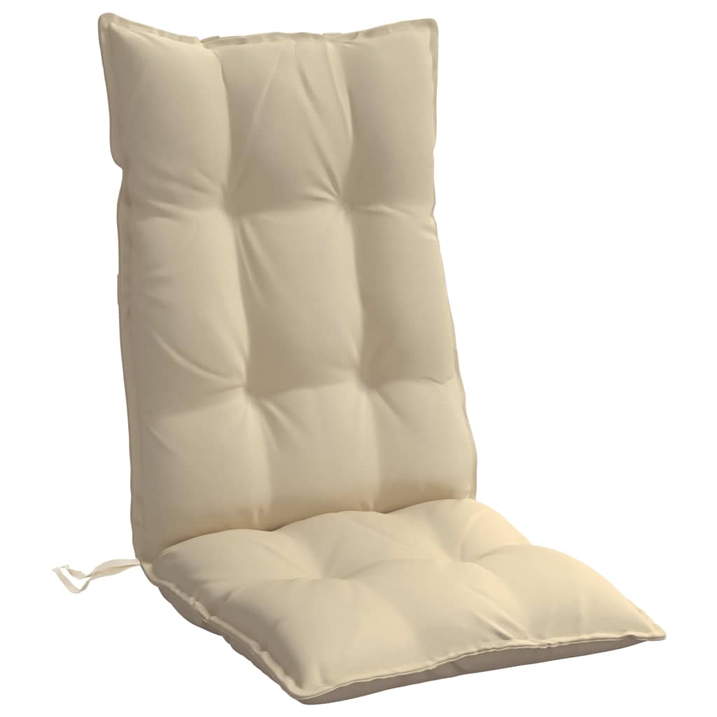 Beige highback chair cushions made of water-resistant Oxford fabric, set of two.