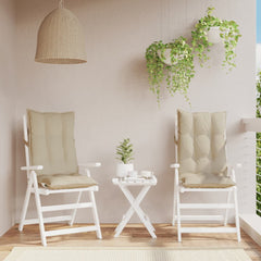 Beige highback chair cushions made of water-resistant Oxford fabric, set of two.