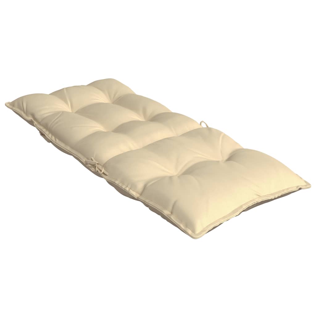 A pack of six beige Oxford fabric cushions for highback chairs, featuring tufted design and straps.