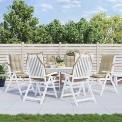 A 6-pack of beige Oxford fabric cushions for highback chairs, shown on white patio furniture.