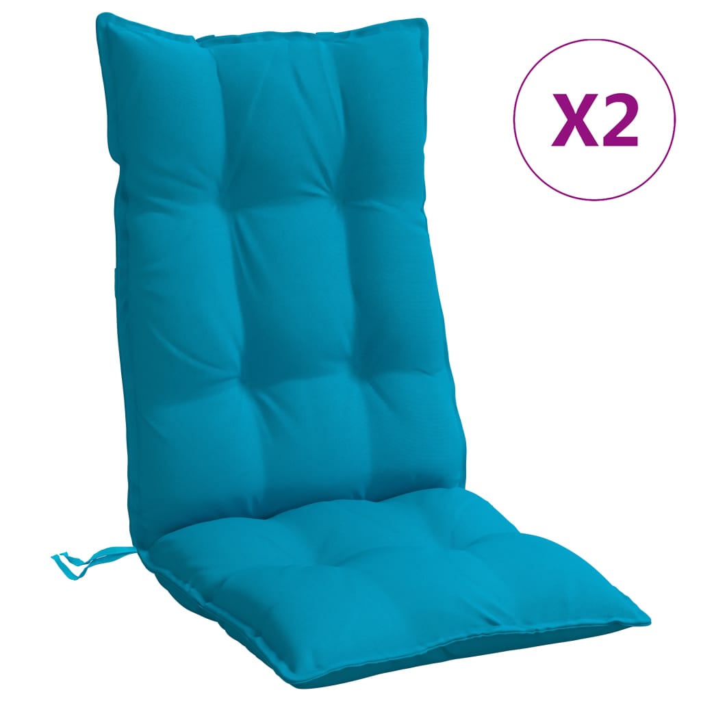 Light blue highback chair cushions in Oxford fabric, featuring non-slip straps, 2-pack.