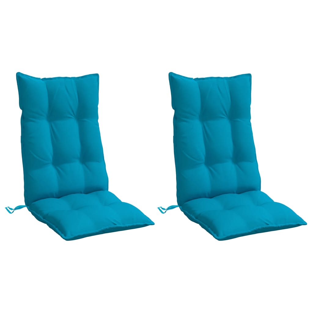 Light blue highback chair cushions in Oxford fabric, featuring non-slip straps, 2-pack.