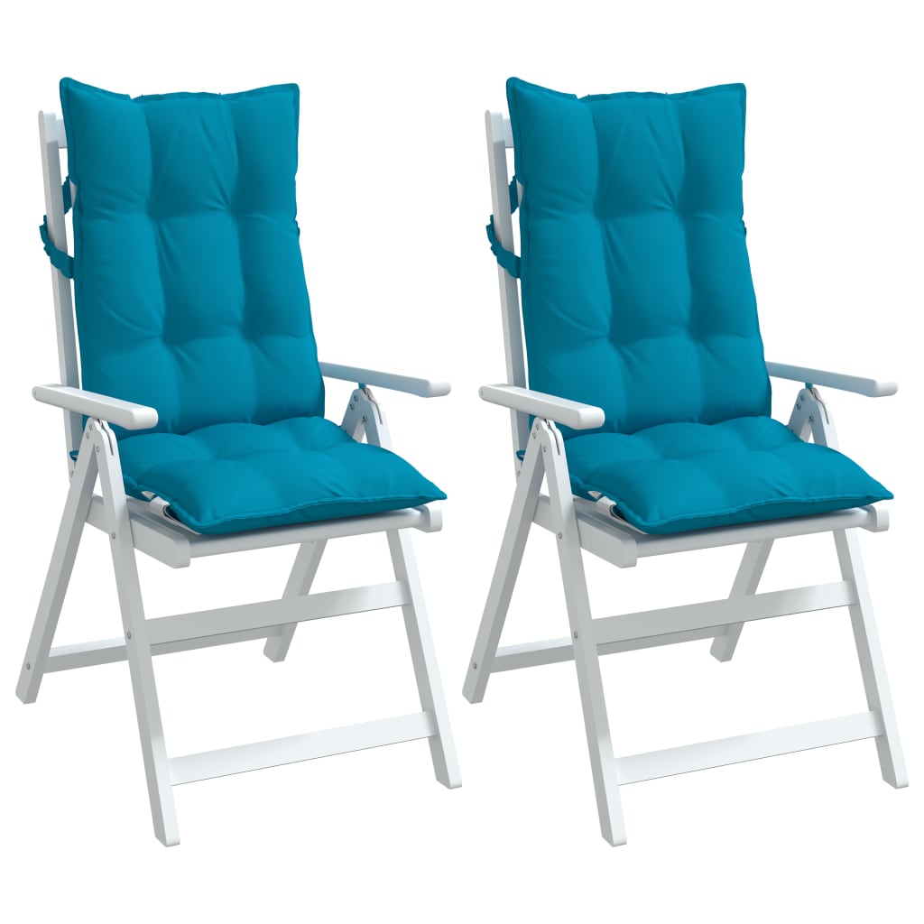 Light blue highback chair cushions in Oxford fabric, featuring non-slip straps, 2-pack.