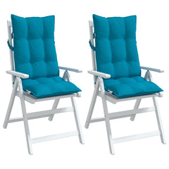 Light blue highback chair cushions in Oxford fabric, featuring non-slip straps, 2-pack.