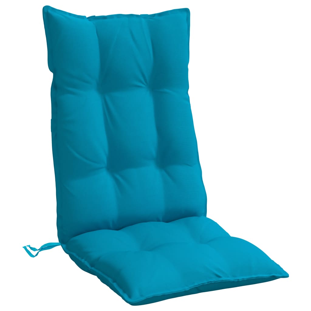 Light blue highback chair cushions in Oxford fabric, featuring non-slip straps, 2-pack.