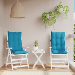 Light blue highback chair cushions in Oxford fabric, featuring non-slip straps, 2-pack.