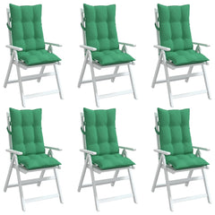 Green Oxford fabric highback chair cushions in a 6-pack with soft filling and non-slip straps.