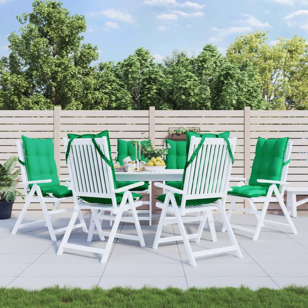 Green Oxford fabric highback chair cushions with soft filling, non-slip ropes, and elastic straps.