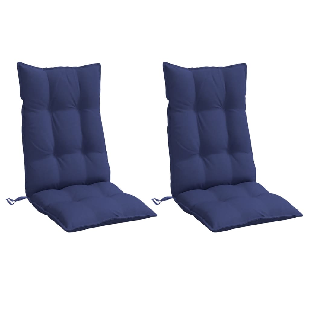 Navy blue highback chair cushions made of durable, water-resistant Oxford fabric, set of 2.