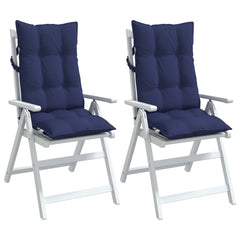 Navy blue highback chair cushions made of durable Oxford fabric, featuring non-slip straps.