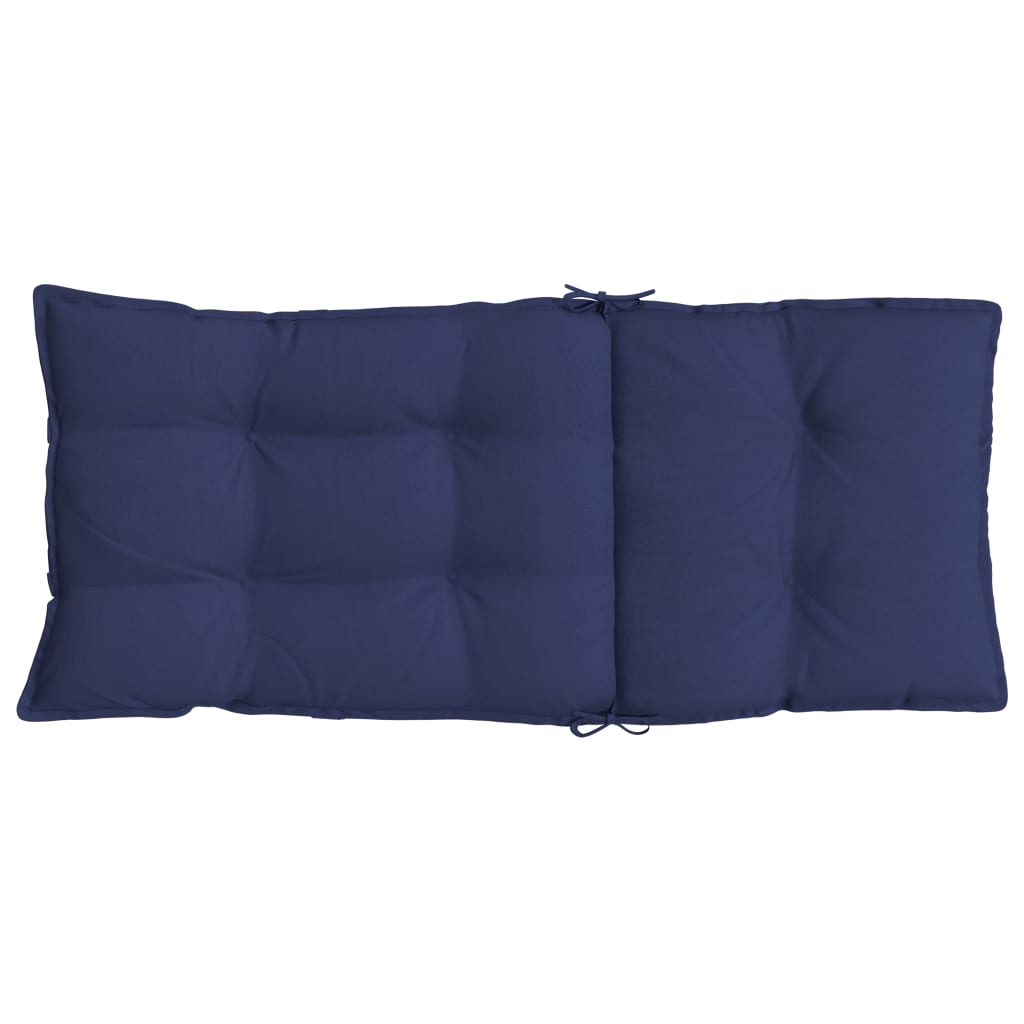 Navy blue highback chair cushions in durable Oxford fabric, featuring non-slip straps.