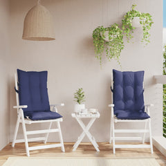 Navy blue highback chair cushions made of durable Oxford fabric with non-slip straps.