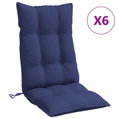 Navy blue highback chair cushions in a pack of six made from durable Oxford fabric.