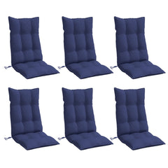 Navy blue highback chair cushions in a pack of six, made from durable Oxford fabric.