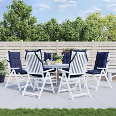 Navy blue highback chair cushions in a pack of six, made from durable Oxford fabric.