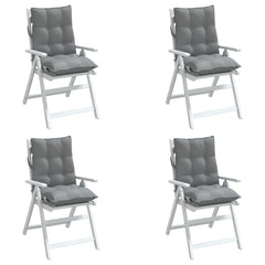 Four gray Oxford fabric cushions for lowback chairs, shown on white folding chairs.