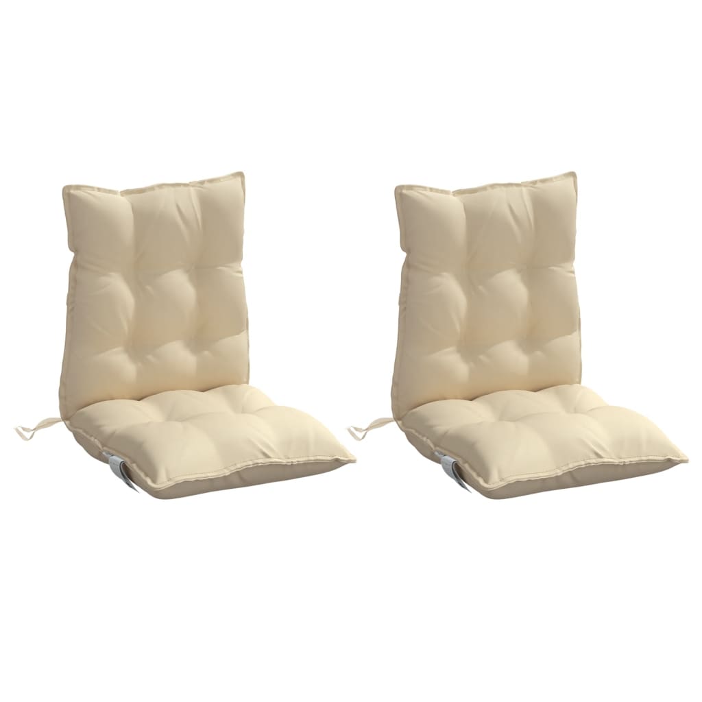 Beige lowback chair cushions in Oxford fabric, featuring non-slip ropes and elastic straps.