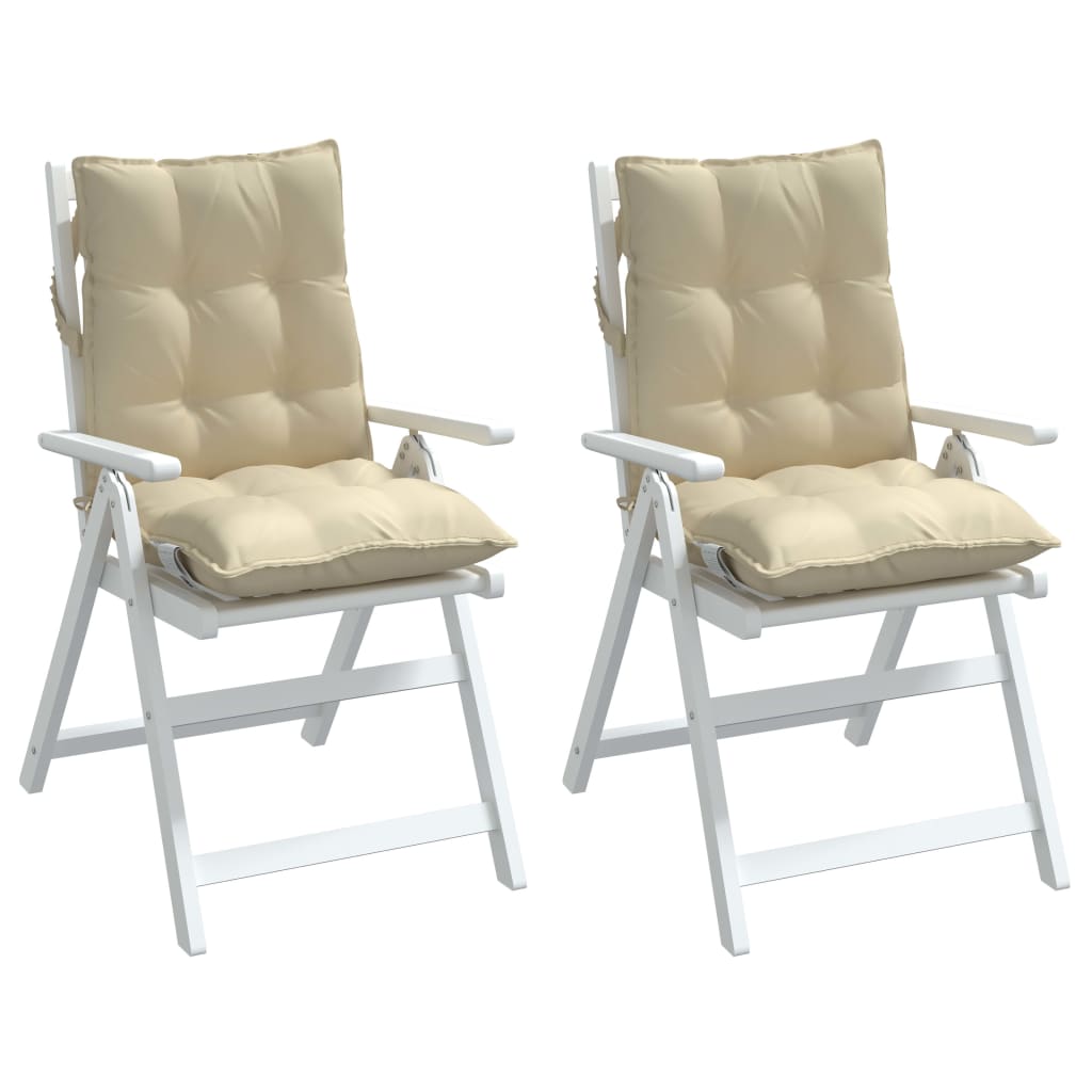 Beige outdoor chair cushions in Oxford fabric, featuring non-slip straps and soft filling.