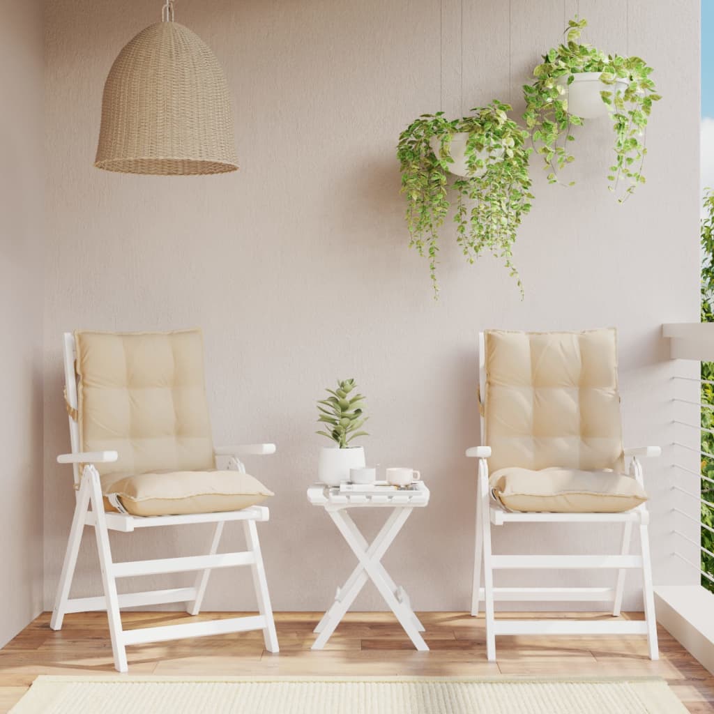 Beige Oxford fabric chair cushions in a 2-piece set, designed for outdoor lowback chairs.