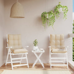 Beige Oxford fabric chair cushions in a 2-piece set, designed for outdoor lowback chairs.