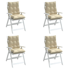 Set of four beige Oxford fabric cushions for lowback chairs with ties and soft filling.