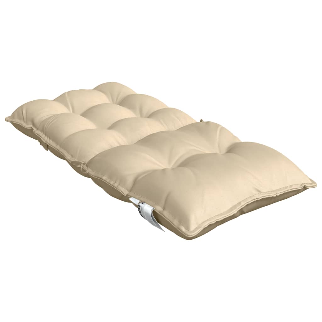 Beige Oxford fabric lowback chair cushions in a 4-pack, rectangular with tufted design.