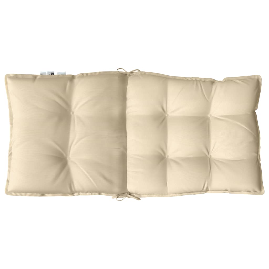 Four beige Oxford fabric lowback chair cushions with ties and soft padding