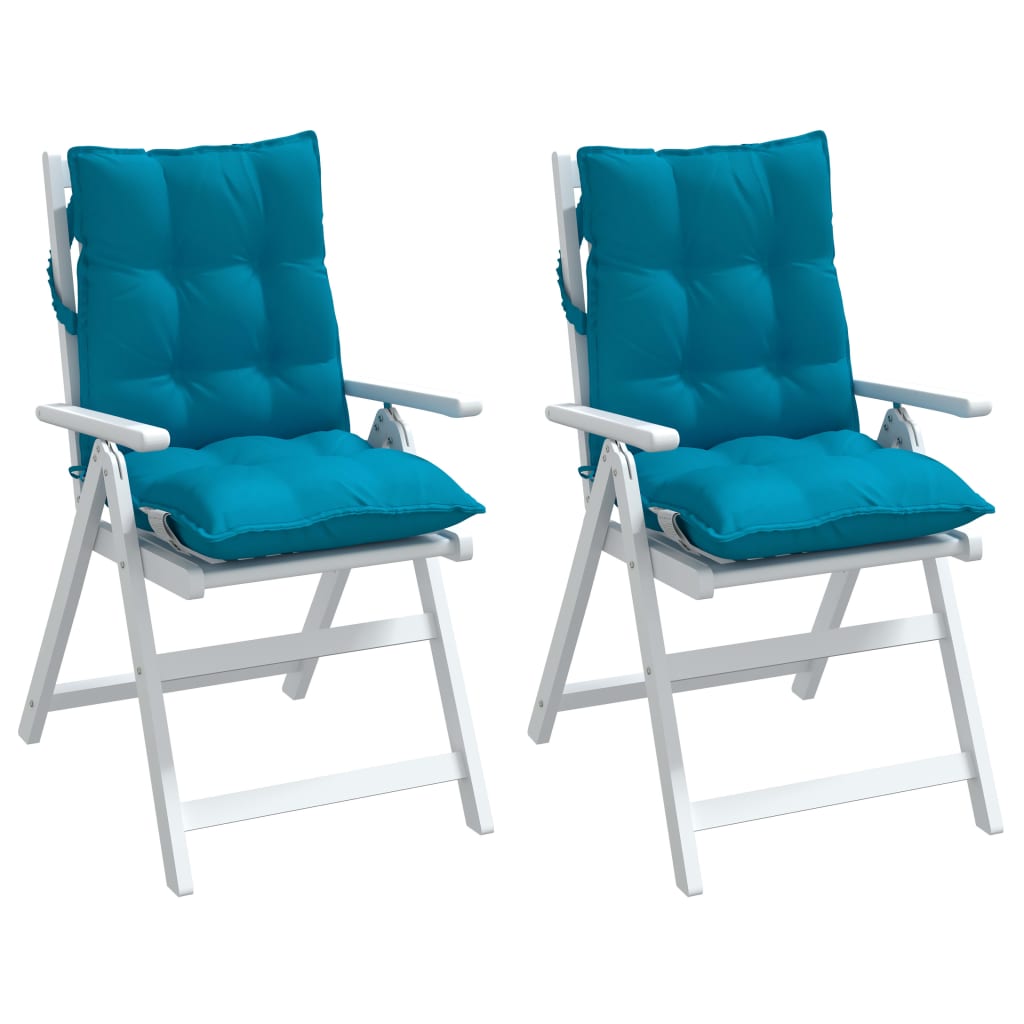 Light blue lowback chair cushions made of durable Oxford fabric, soft and water-resistant.
