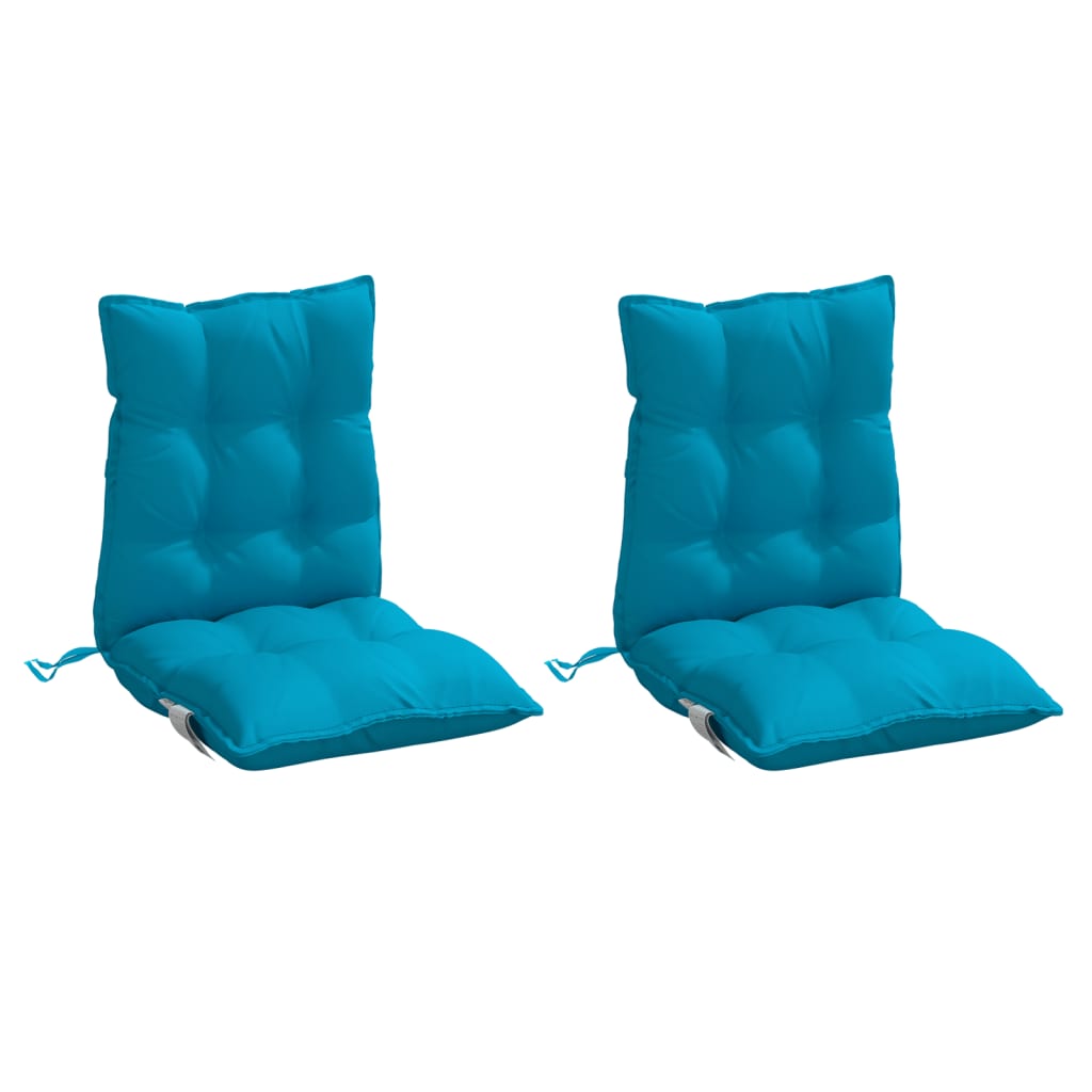 Light blue lowback chair cushions in Oxford fabric, soft filling, and non-slip straps.