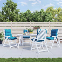 Set of four light blue Oxford fabric cushions for lowback chairs with straps and padding.