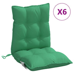 Six green Oxford fabric lowback chair cushions with ties, shown as a pack.