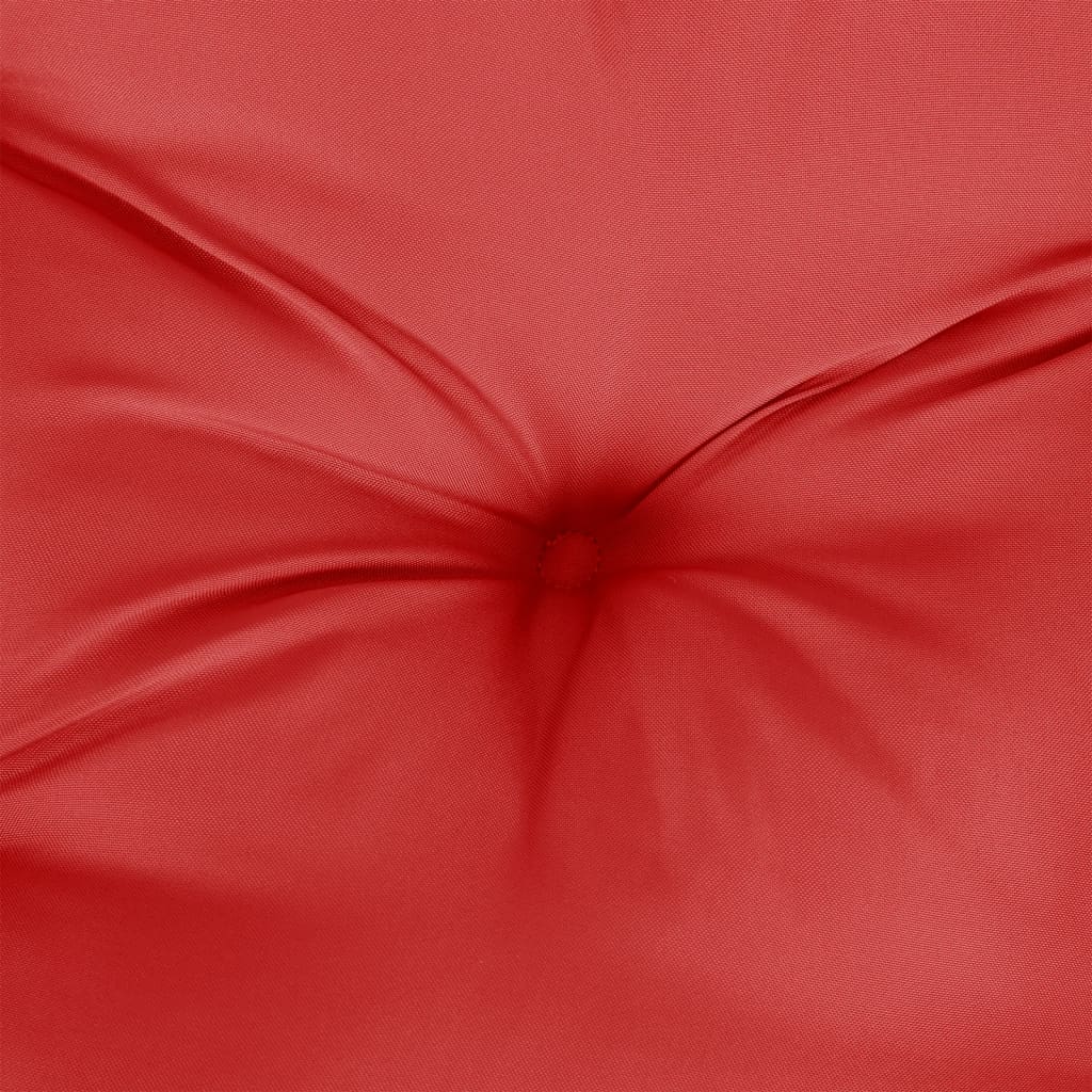 Four red Oxford fabric cushions for lowback chairs, showing tufted texture.