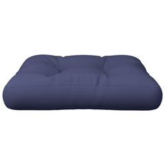 Navy blue polyester pallet cushion, 19.7x19.7x4.7 inches, with tufted design.