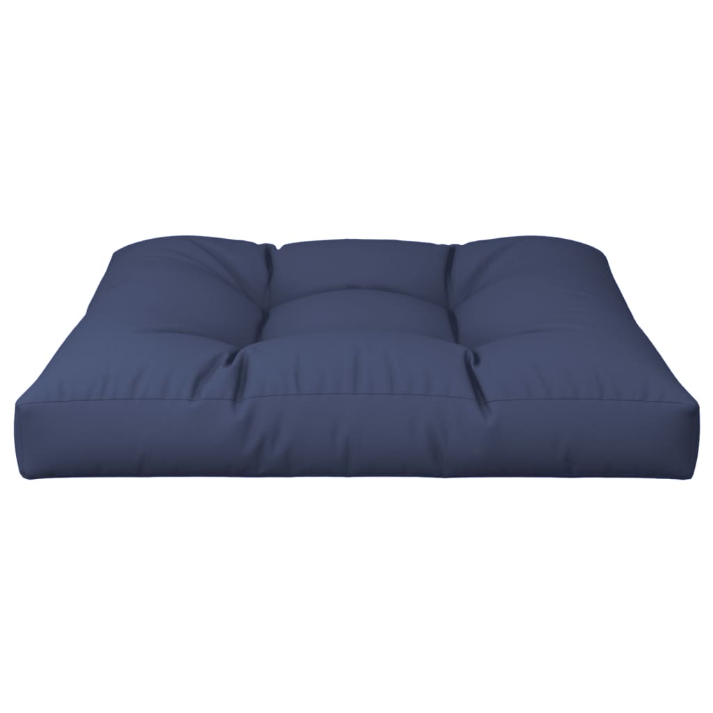 Navy blue outdoor pallet cushion made of water-repellent polyester, 31.5 inches square.