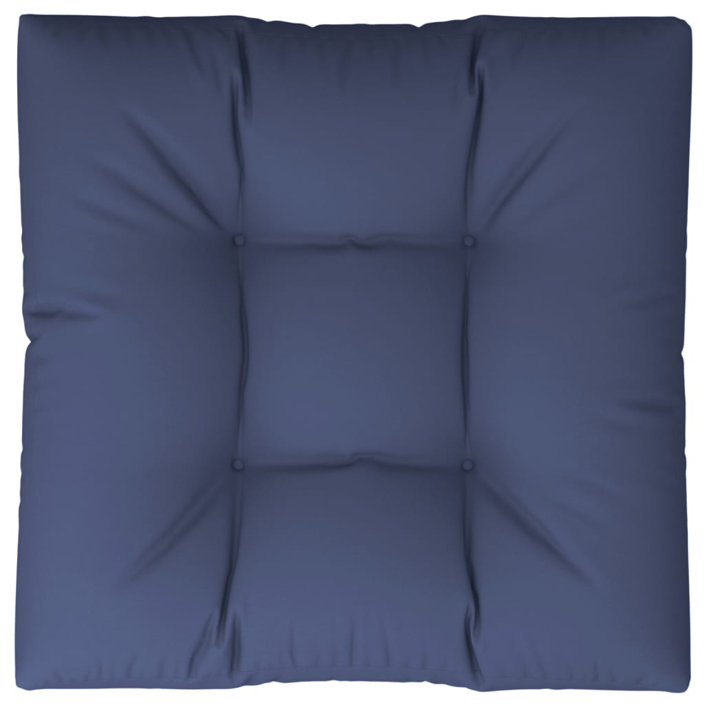 Navy blue outdoor pallet cushion made of water-repellent polyester, 31.5 inches square.