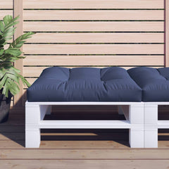 Navy blue outdoor pallet cushion made of water-repellent polyester, 31.5 inches square.