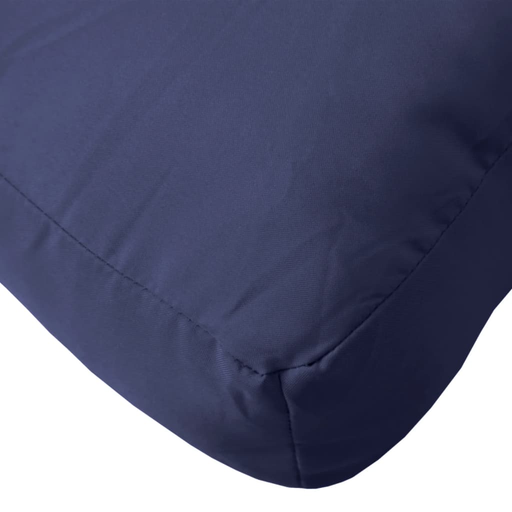 Navy blue pallet cushion made of water-resistant polyester fabric for outdoor use.