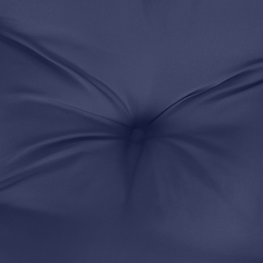 Navy blue pallet cushion made of water-resistant polyester fabric for outdoor use.