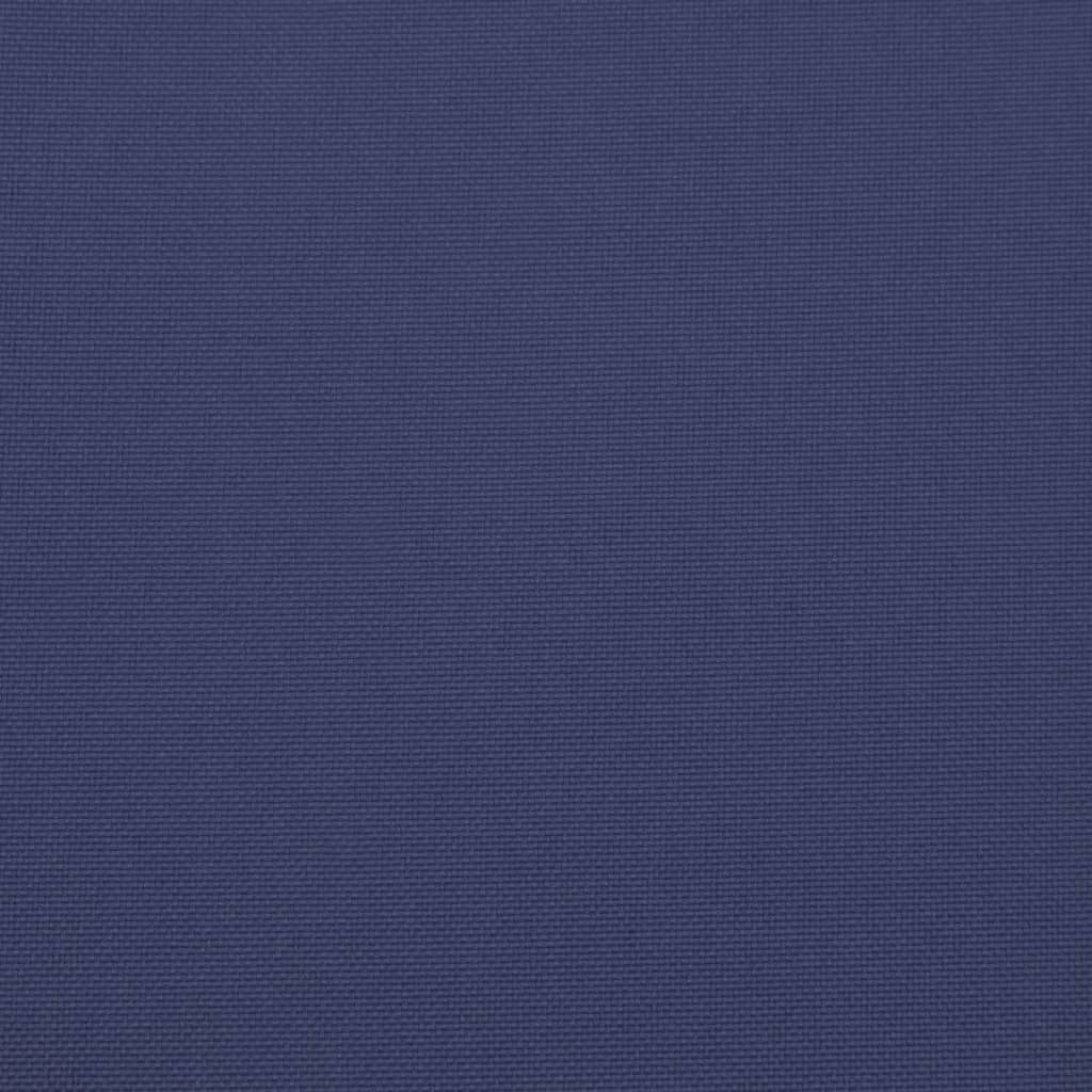Navy blue pallet cushion made of water-resistant polyester fabric for outdoor use.