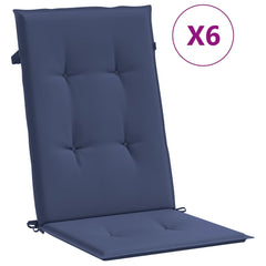 Navy blue polyester highback chair cushions, 6-pack, with ties for secure fit.