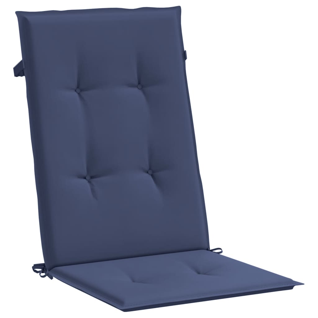 Set of six navy blue polyester cushions for highback chairs with tufted design.