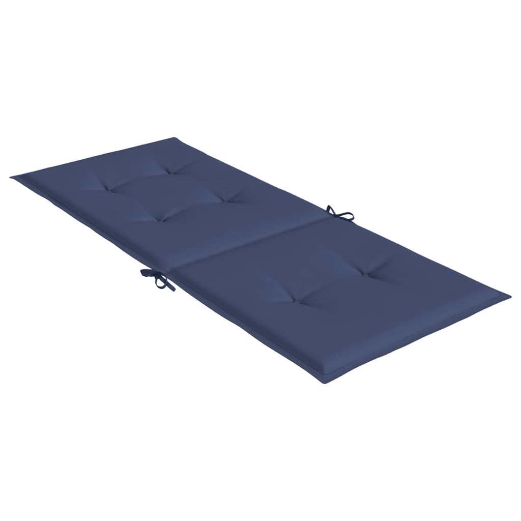 A 6-pack of navy blue polyester cushions for highback chairs, featuring tufted design and ties.