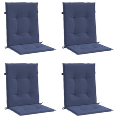 Navy blue lowback chair cushions in a 4-pack, made from UV-resistant polyester fabric.