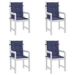 Navy blue lowback chair cushions in a 4-pack, made of durable polyester fabric.