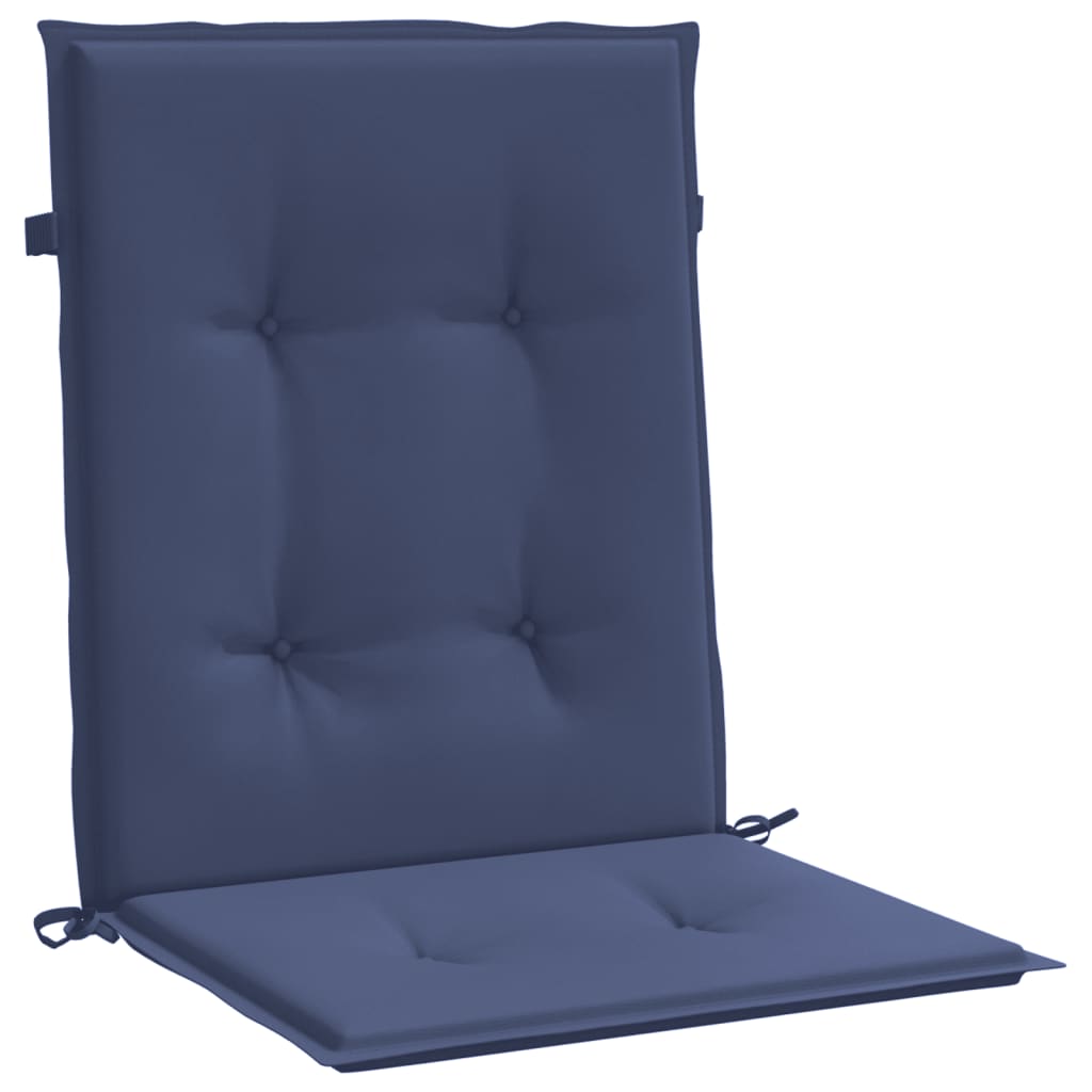 Navy blue lowback chair cushions in a 4-pack, made of UV-resistant polyester fabric.