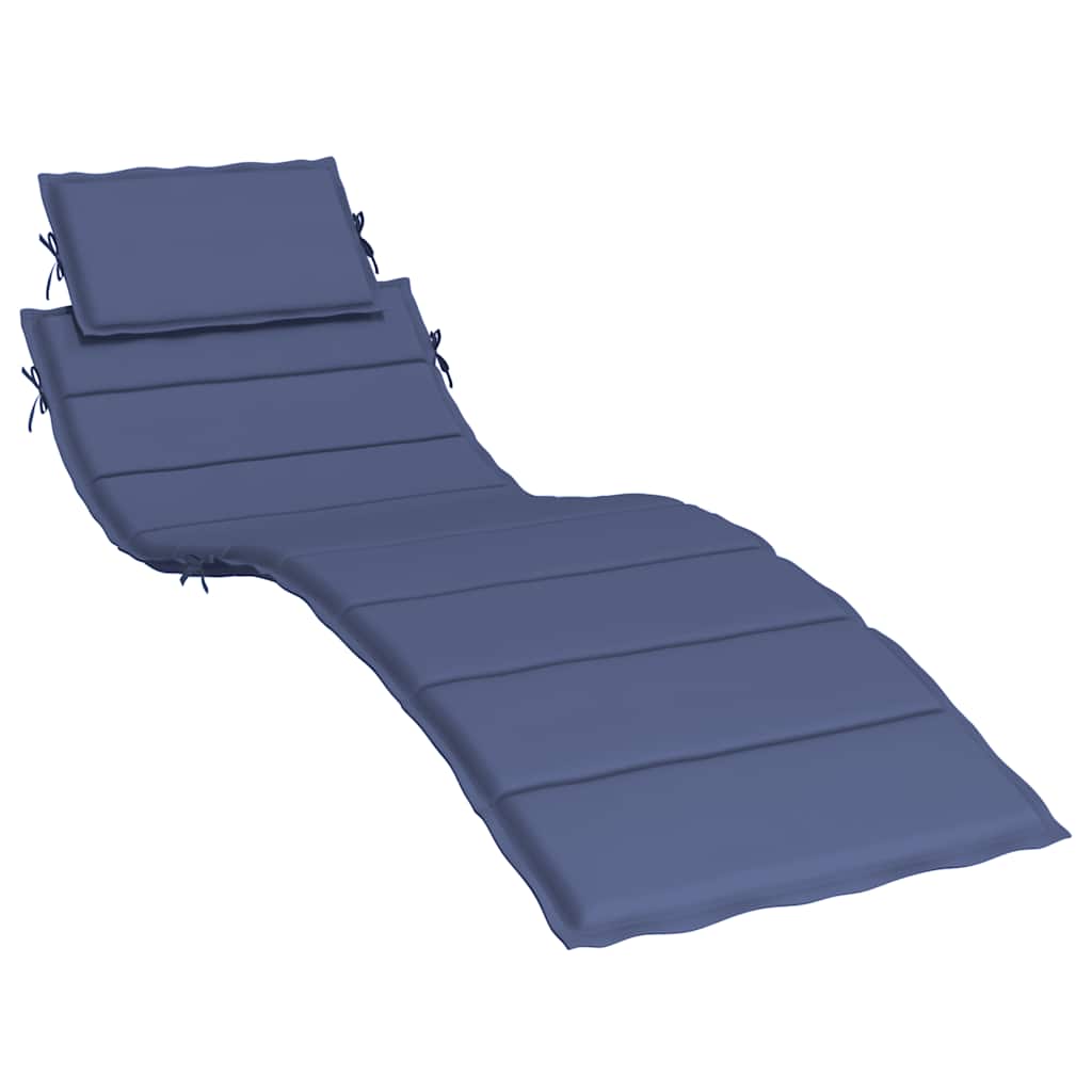 Navy blue water-resistant sun lounger cushion with soft foam filling and matching head pillow.