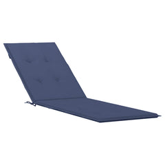 Navy blue water-resistant cushion for deck chairs, made from breathable polyester fabric.