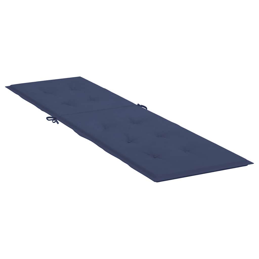 Navy blue water-resistant cushion for deck chairs, made from breathable polyester fabric.