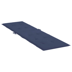 Navy blue water-resistant cushion for deck chairs, made from breathable polyester fabric.