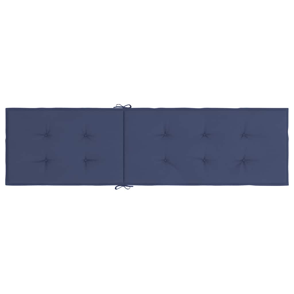 Navy blue water-resistant cushion for deck chairs, made from breathable polyester fabric.